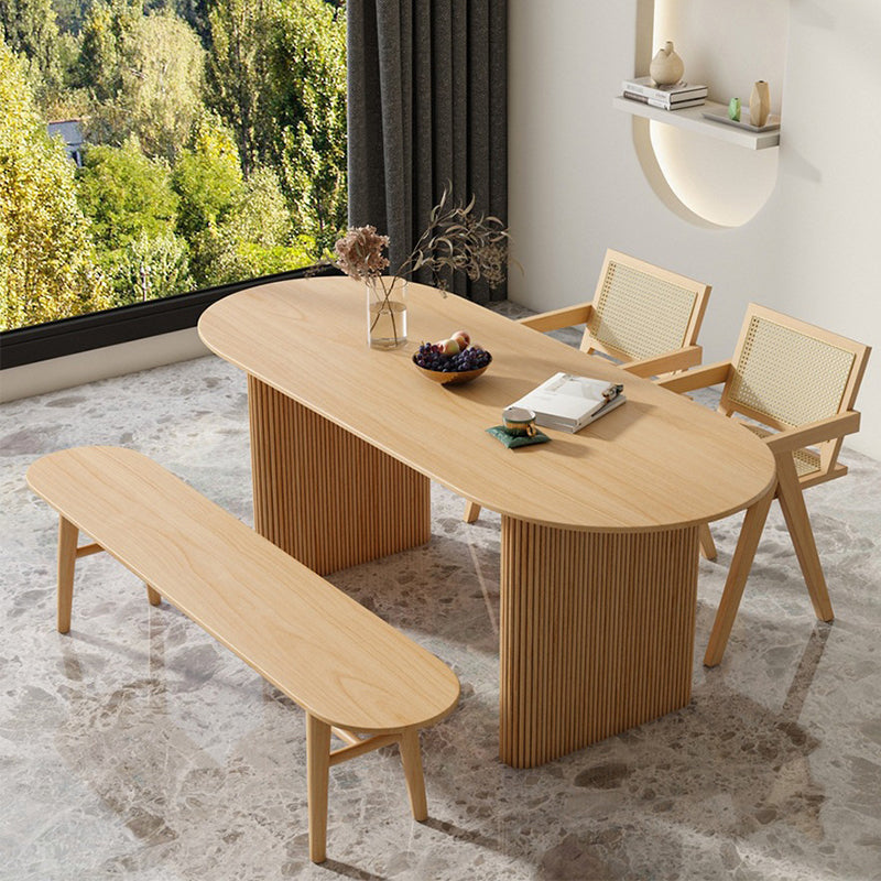 Modern Pine Wood Dining Table with Double Pedestal Ellipse Table for Dining Room