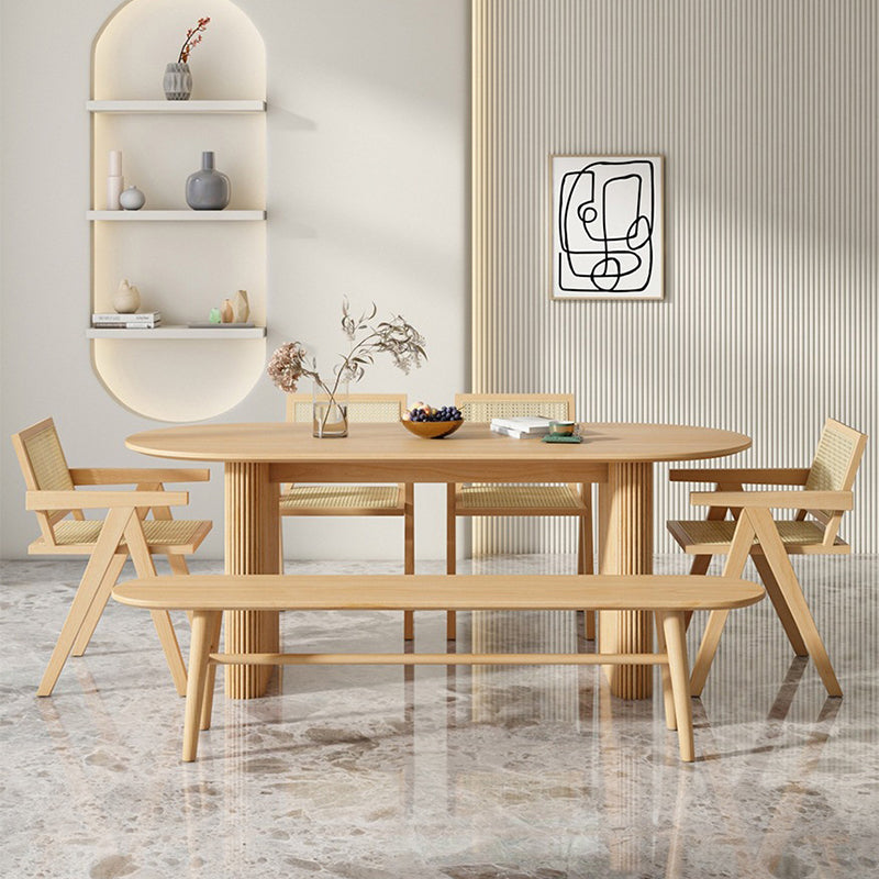 Modern Pine Wood Dining Table with Double Pedestal Ellipse Table for Dining Room