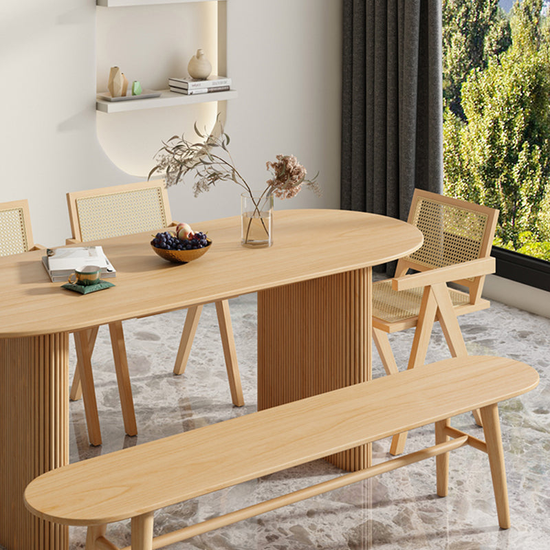 Modern Pine Wood Dining Table with Double Pedestal Ellipse Table for Dining Room