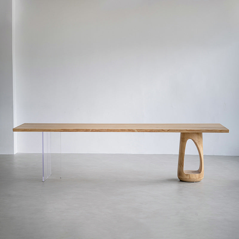 Industrial Wood Dining Table with Double Pedestal Base Table for Dining Room