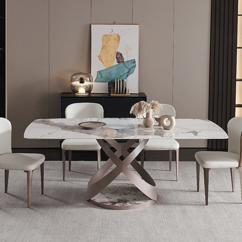 Glam Sintered Stone Dining Table Dining Rectangle Table with Metal Leg