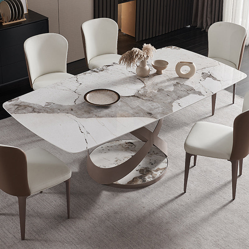 Glam Sintered Stone Dining Table Dining Rectangle Table with Metal Leg