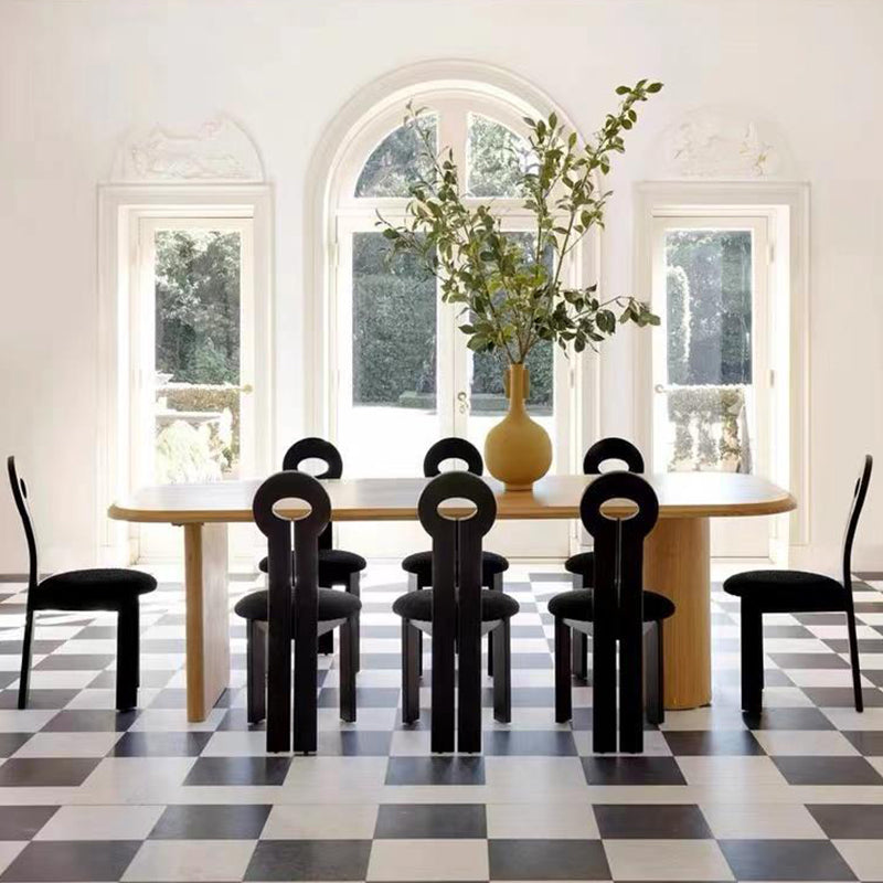 Modern Wood Dining Table with Double Pedestal Ellipse Table for Dining Room