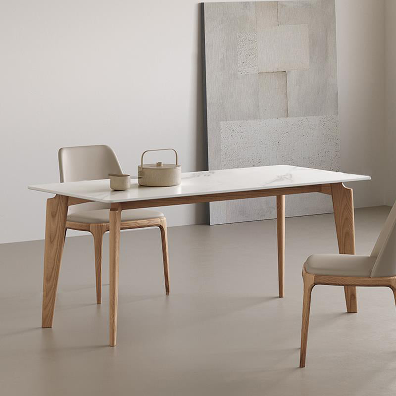 Medieval Rectangle Dining Table Sintered Stone Table with Wooden Legs