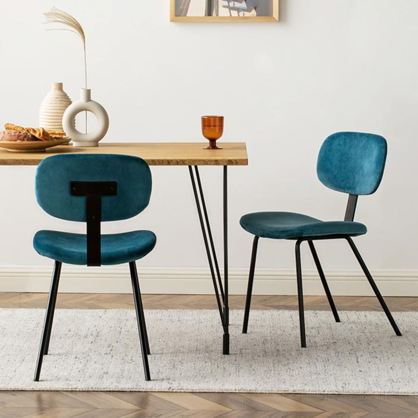 Contemporary Kitchen Side Chair Velvet Armless Dining Chairs
