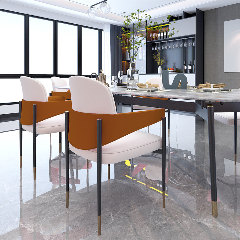 Metal Dining Room Chair Faux Leather Armless Dining Accent Chair