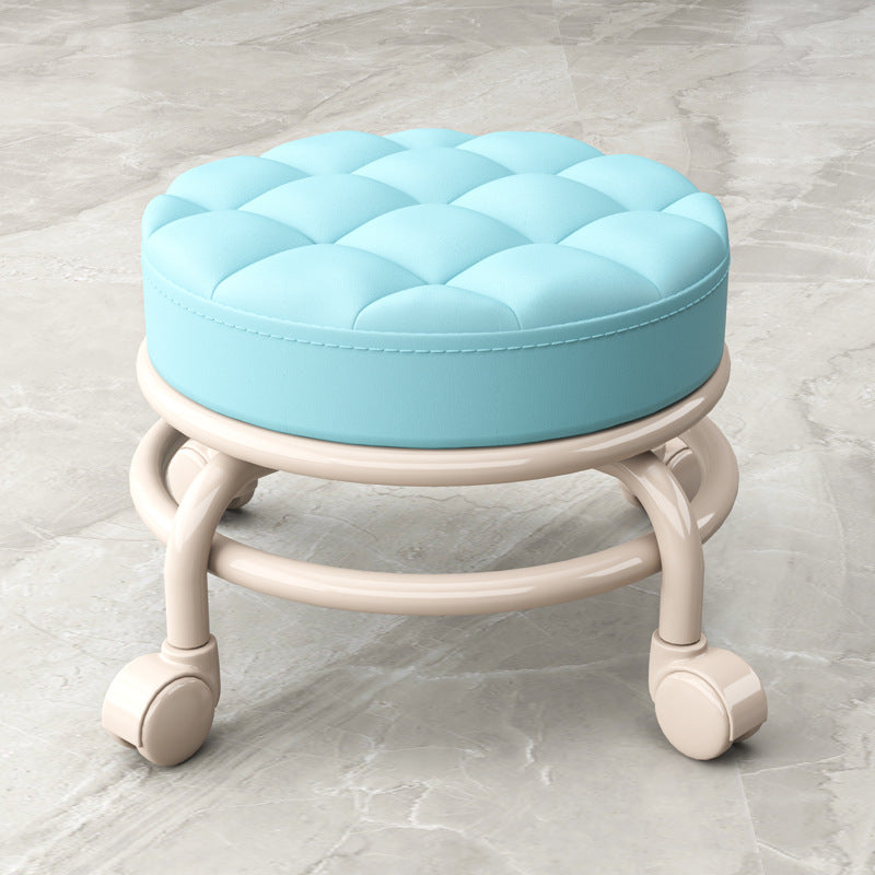 Stain Resistant Ottoman Solid PU Leather Tufted Round Ottoman with Wheels