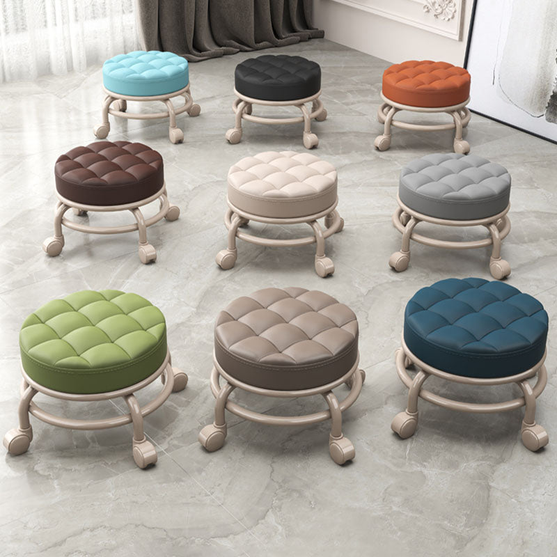 Stain Resistant Ottoman Solid PU Leather Tufted Round Ottoman with Wheels