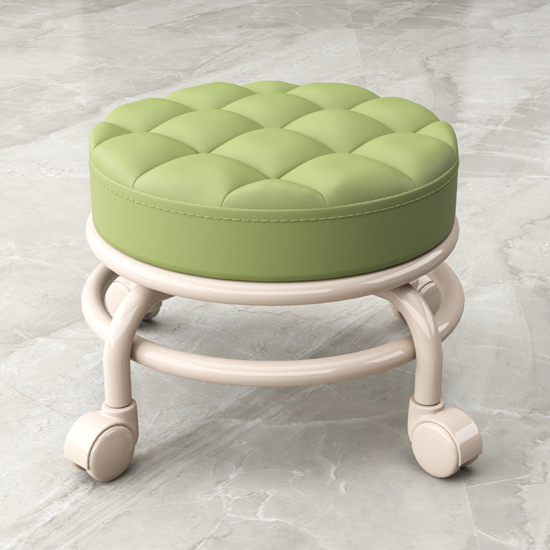 Stain Resistant Ottoman Solid PU Leather Tufted Round Ottoman with Wheels