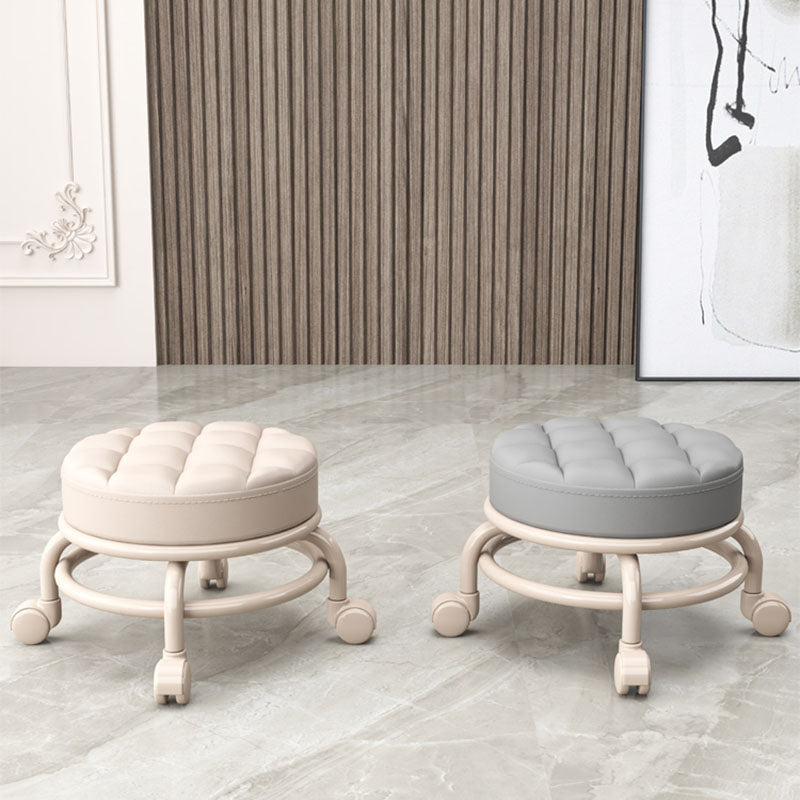 Stain Resistant Ottoman Solid PU Leather Tufted Round Ottoman with Wheels