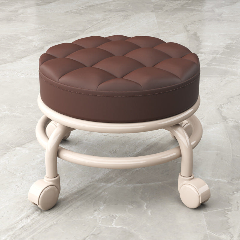 Stain Resistant Ottoman Solid PU Leather Tufted Round Ottoman with Wheels