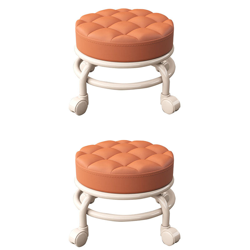 Stain Resistant Ottoman Solid PU Leather Tufted Round Ottoman with Wheels