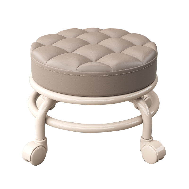 Stain Resistant Ottoman Solid PU Leather Tufted Round Ottoman with Wheels