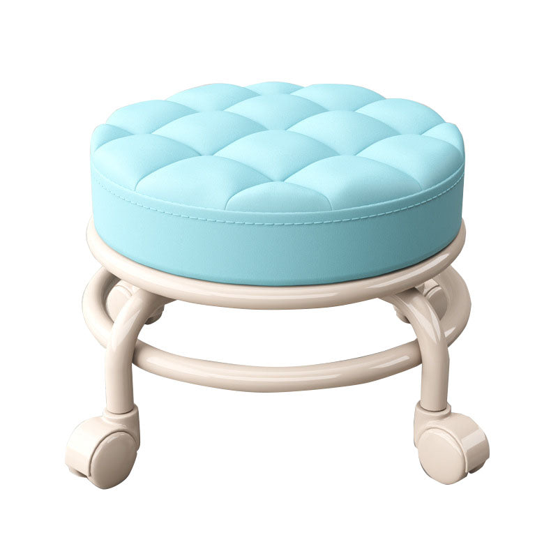 Stain Resistant Ottoman Solid PU Leather Tufted Round Ottoman with Wheels