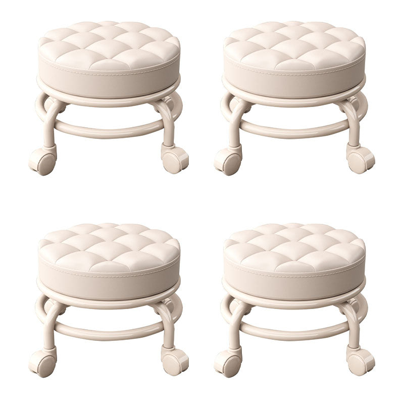 Stain Resistant Ottoman Solid PU Leather Tufted Round Ottoman with Wheels