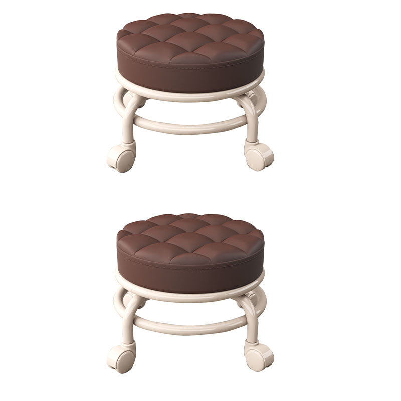 Stain Resistant Ottoman Solid PU Leather Tufted Round Ottoman with Wheels