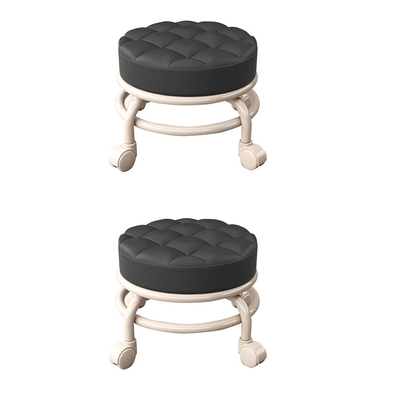 Stain Resistant Ottoman Solid PU Leather Tufted Round Ottoman with Wheels
