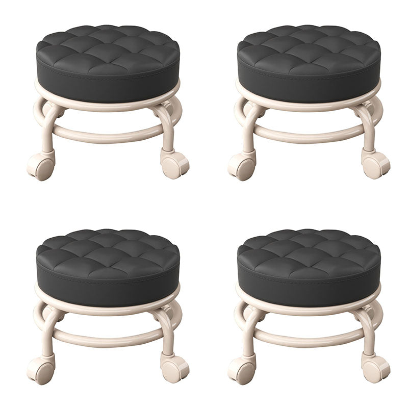 Stain Resistant Ottoman Solid PU Leather Tufted Round Ottoman with Wheels
