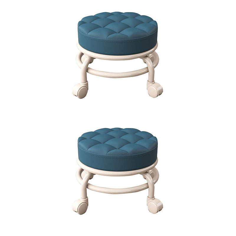 Stain Resistant Ottoman Solid PU Leather Tufted Round Ottoman with Wheels