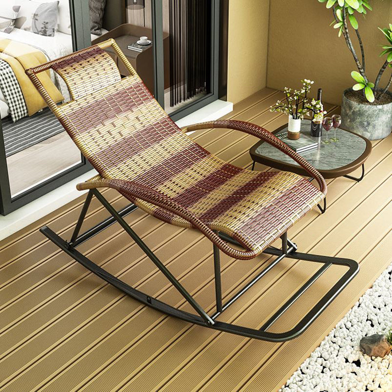 Modern Recliner Chair Color Block Rattan Rocker Chair with Dark Legs
