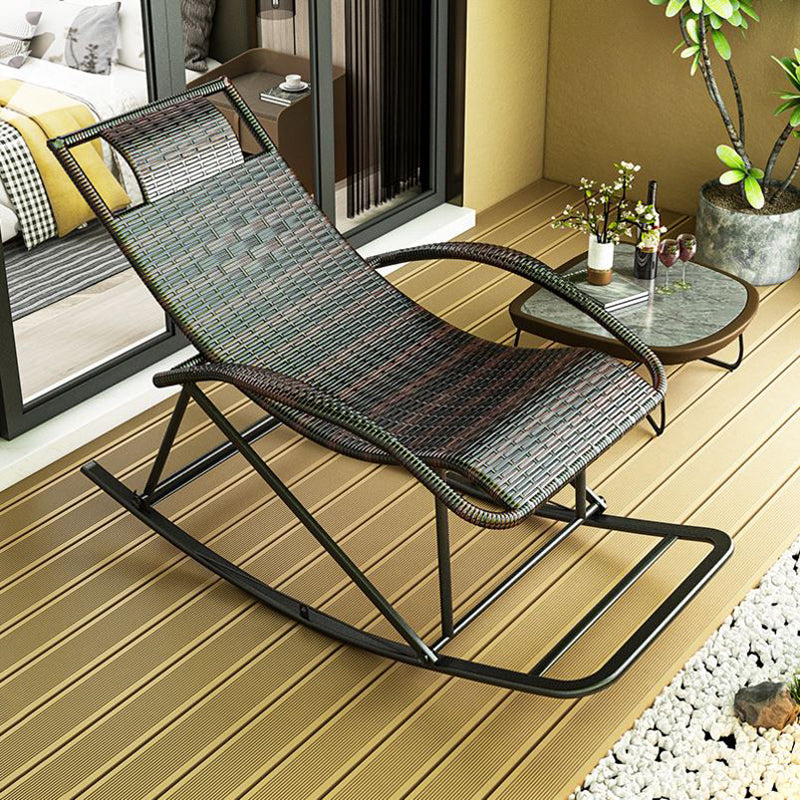 Modern Recliner Chair Color Block Rattan Rocker Chair with Dark Legs