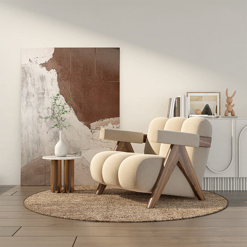 Scandinavian Wood Frame Lounge Chair Sewn Pillow Back Arm Chair
