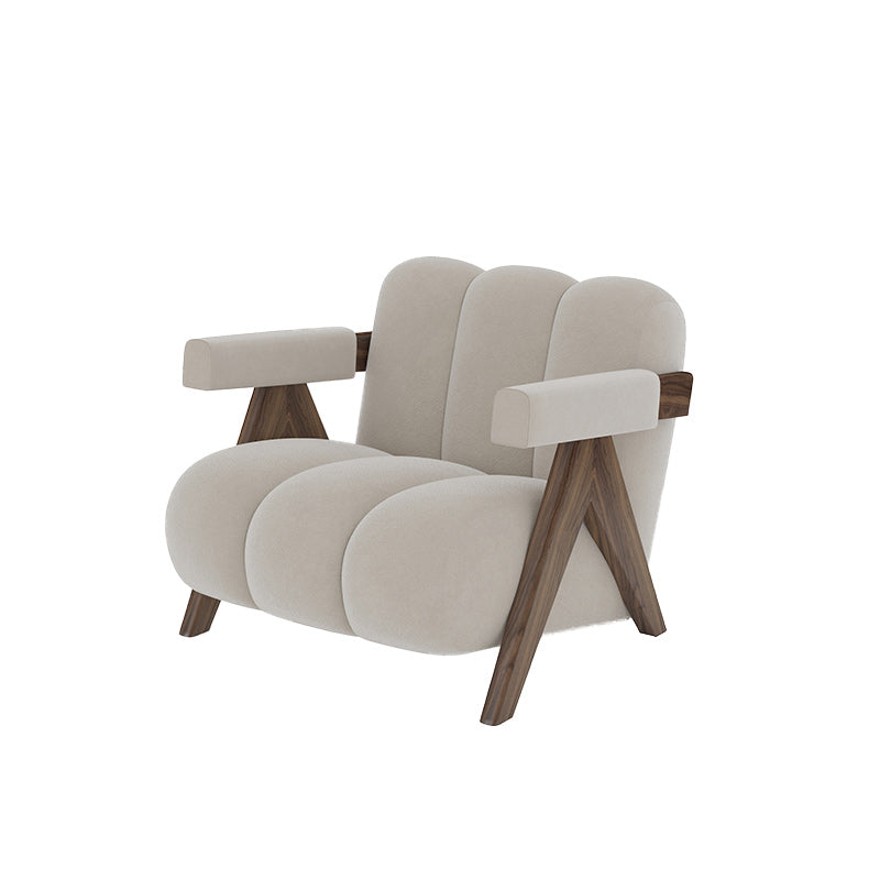 Scandinavian Wood Frame Lounge Chair Sewn Pillow Back Arm Chair