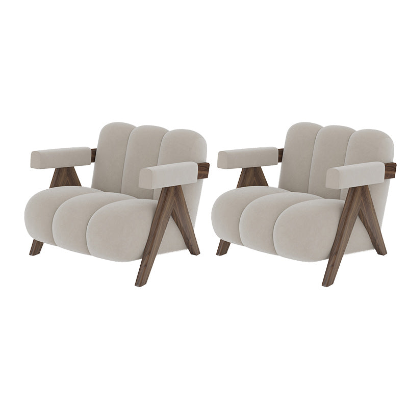 Scandinavian Wood Frame Lounge Chair Sewn Pillow Back Arm Chair
