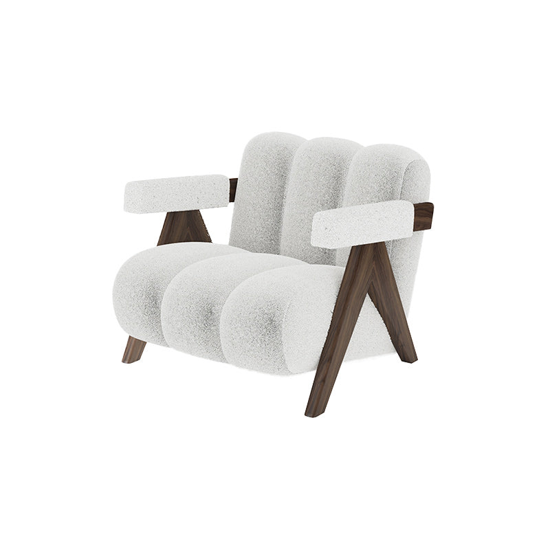 Scandinavian Wood Frame Lounge Chair Sewn Pillow Back Arm Chair