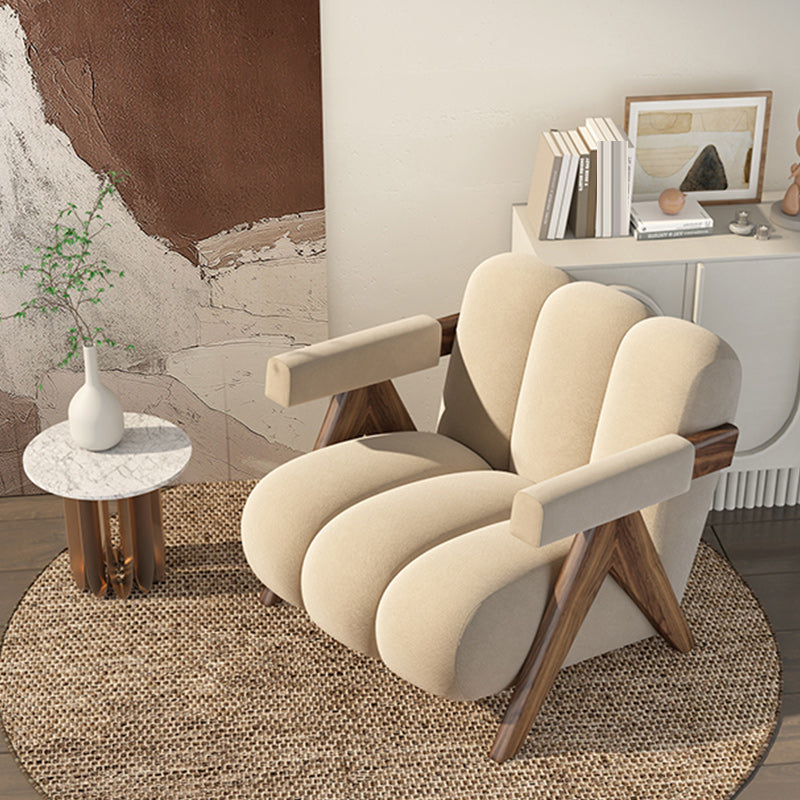Scandinavian Wood Frame Lounge Chair Sewn Pillow Back Arm Chair