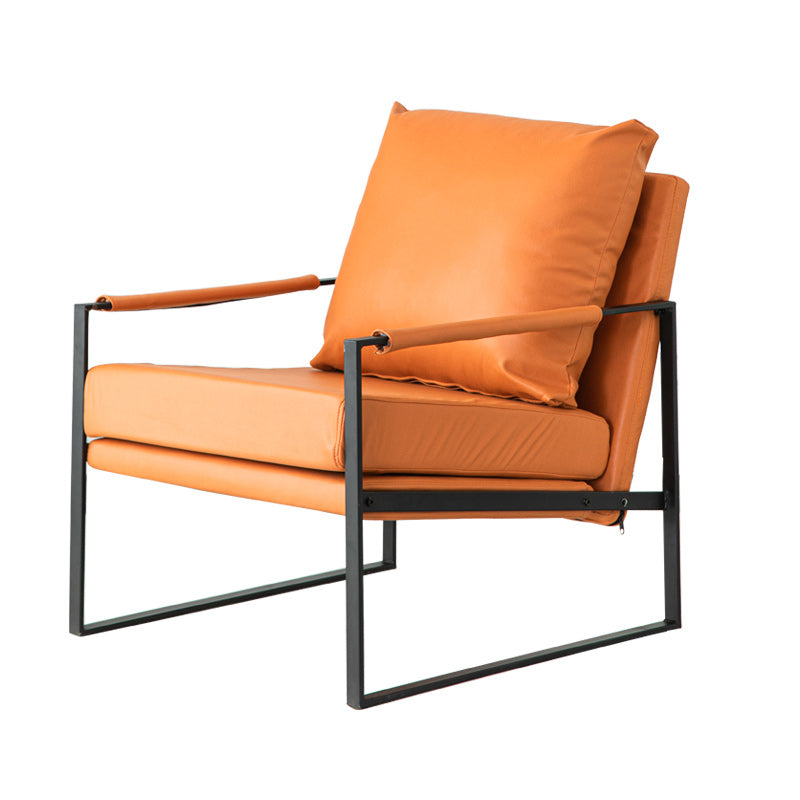 Modern Arm Chair Living Room Pillow Back Square Arms Leather Accent Chair