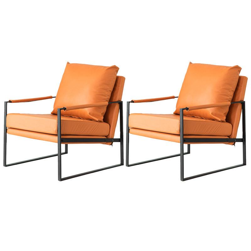 Modern Arm Chair Living Room Pillow Back Square Arms Leather Accent Chair