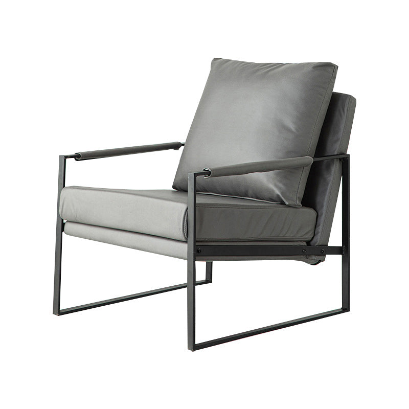 Modern Arm Chair Living Room Pillow Back Square Arms Leather Accent Chair