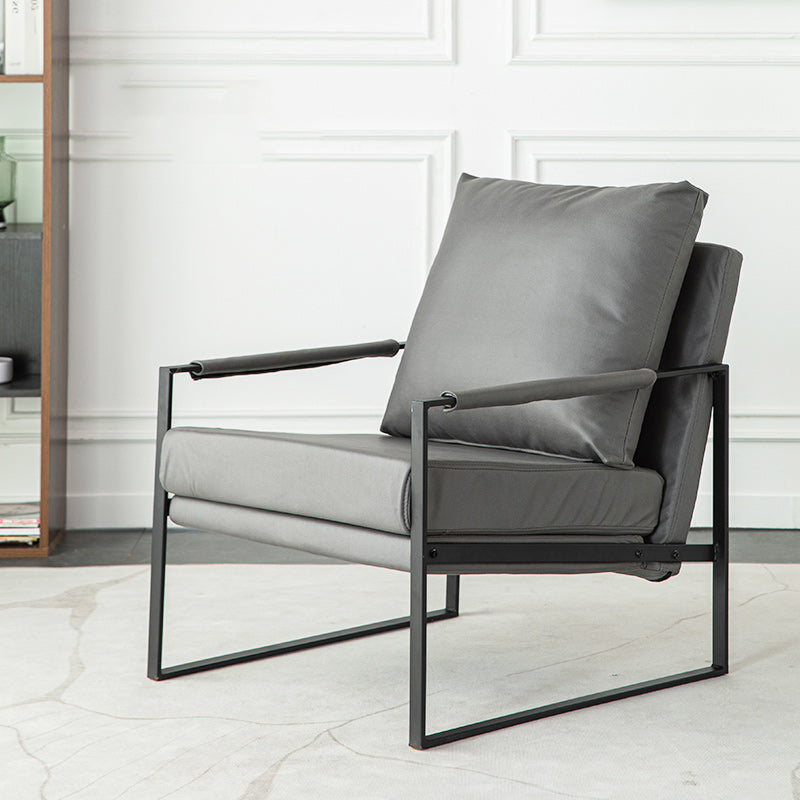 Modern Arm Chair Living Room Pillow Back Square Arms Leather Accent Chair