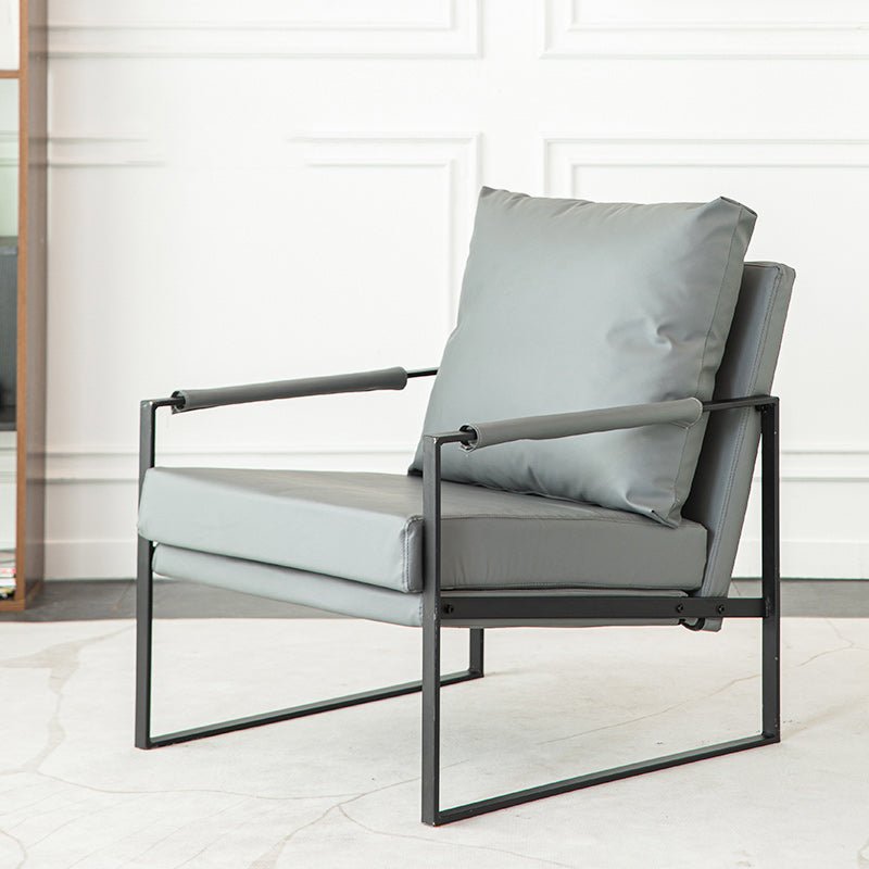 Modern Arm Chair Living Room Pillow Back Square Arms Leather Accent Chair