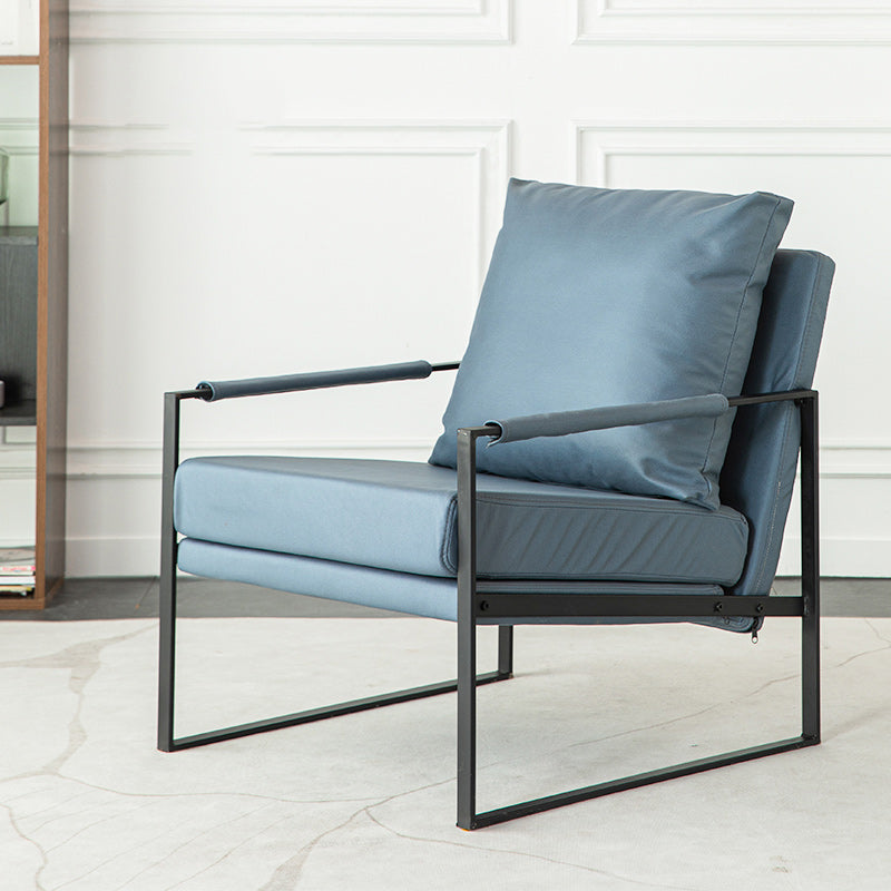 Modern Arm Chair Living Room Pillow Back Square Arms Leather Accent Chair