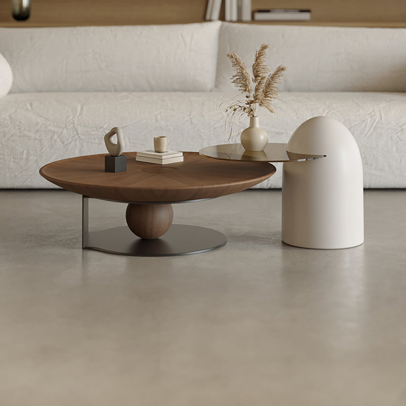 Modern Wood Coffee Table Round Nesting Coffee Table Set for Living Room