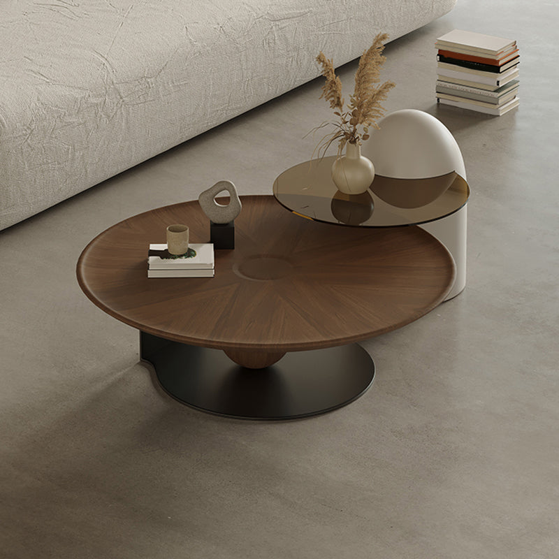 Modern Wood Coffee Table Round Nesting Coffee Table Set for Living Room