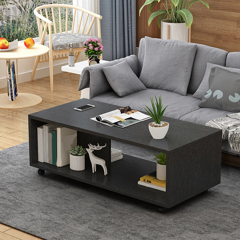 Rectangular 1 - Shelf Coffee Table with Casters Contemporary 15" H 1 Single Cocktail Table