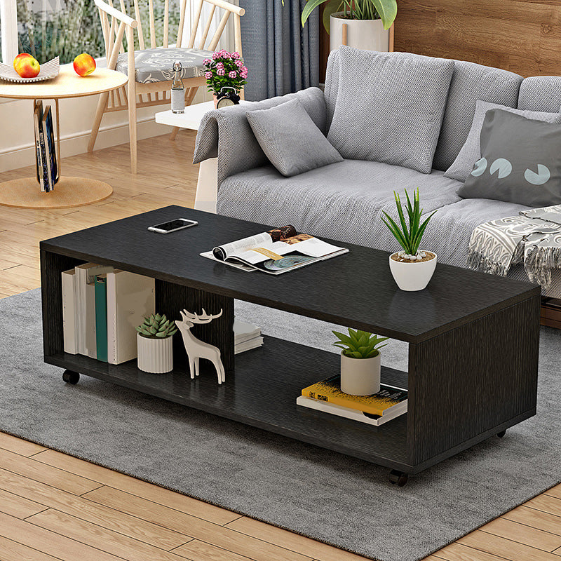 Rectangular 1 - Shelf Coffee Table with Casters Contemporary 15" H 1 Single Cocktail Table