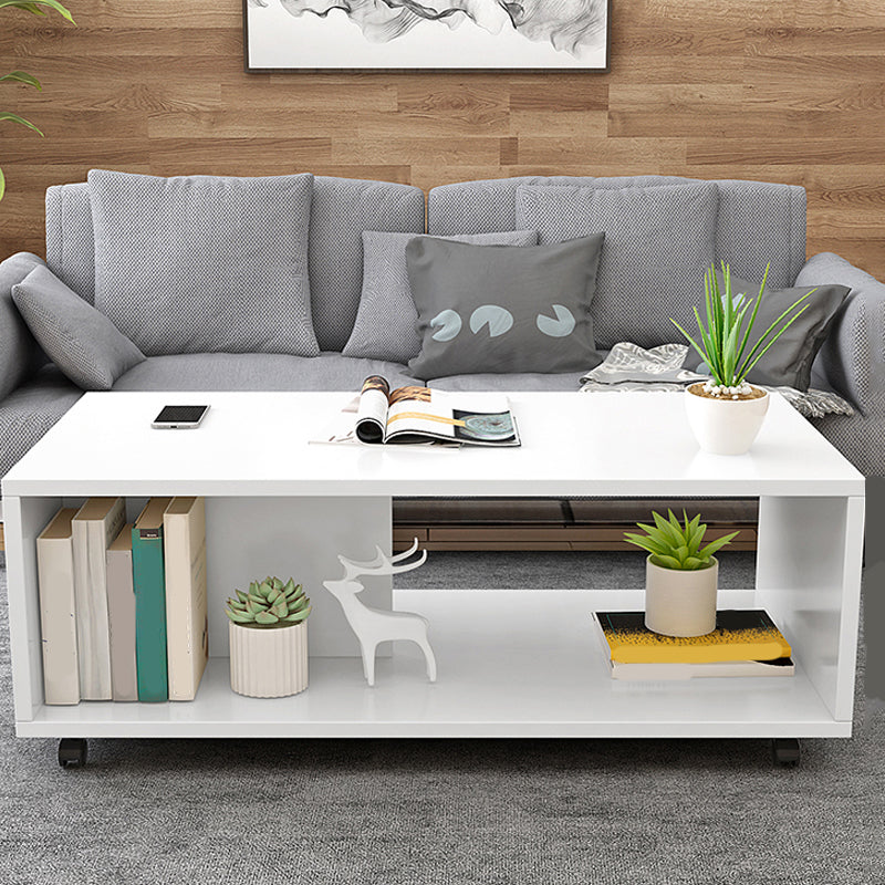 Rectangular 1 - Shelf Coffee Table with Casters Contemporary 15" H 1 Single Cocktail Table