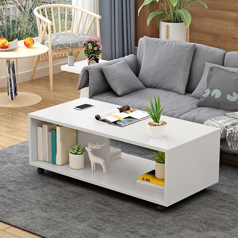 Rectangular 1 - Shelf Coffee Table with Casters Contemporary 15" H 1 Single Cocktail Table