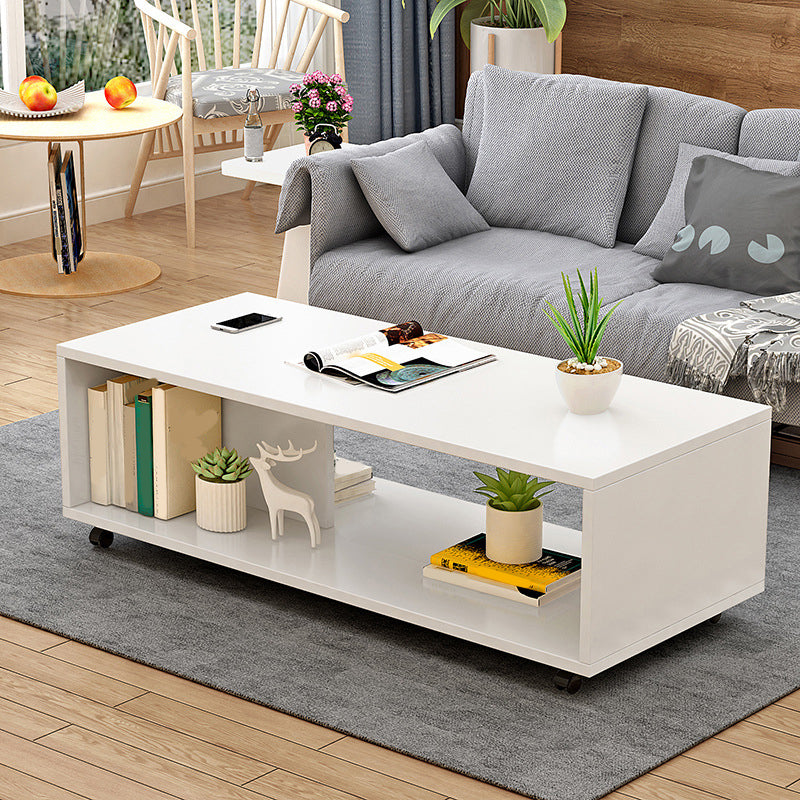 Rectangular 1 - Shelf Coffee Table with Casters Contemporary 15" H 1 Single Cocktail Table