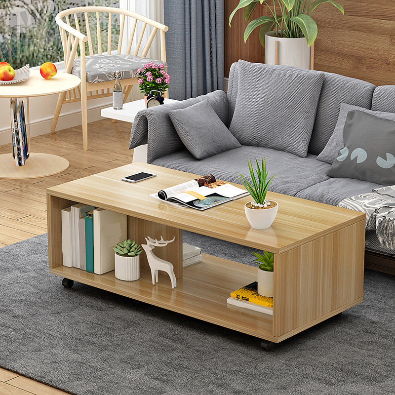 Rectangular 1 - Shelf Coffee Table with Casters Contemporary 15" H 1 Single Cocktail Table