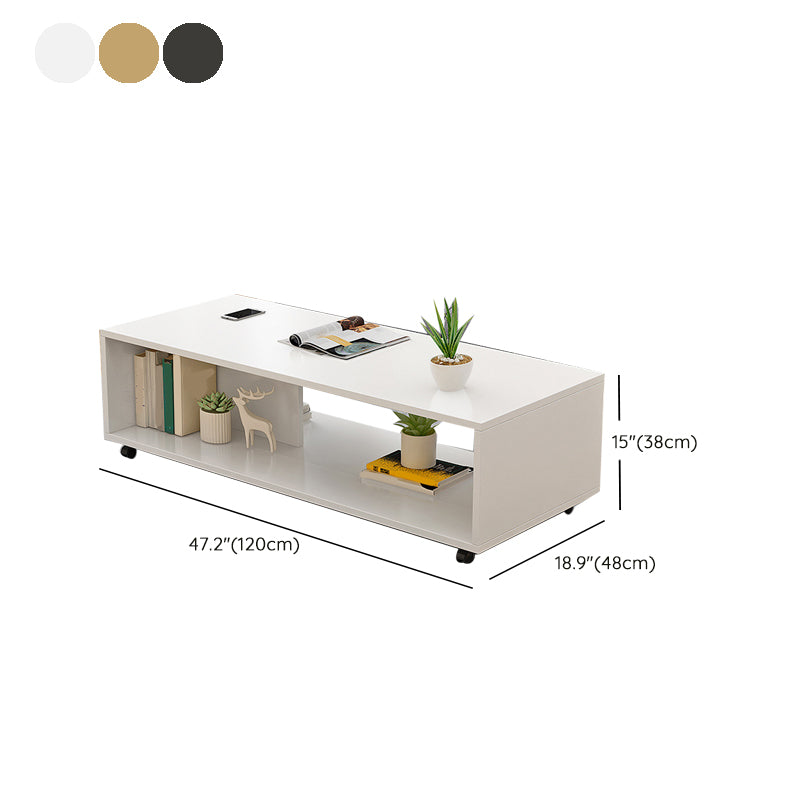 Rectangular 1 - Shelf Coffee Table with Casters Contemporary 15" H 1 Single Cocktail Table