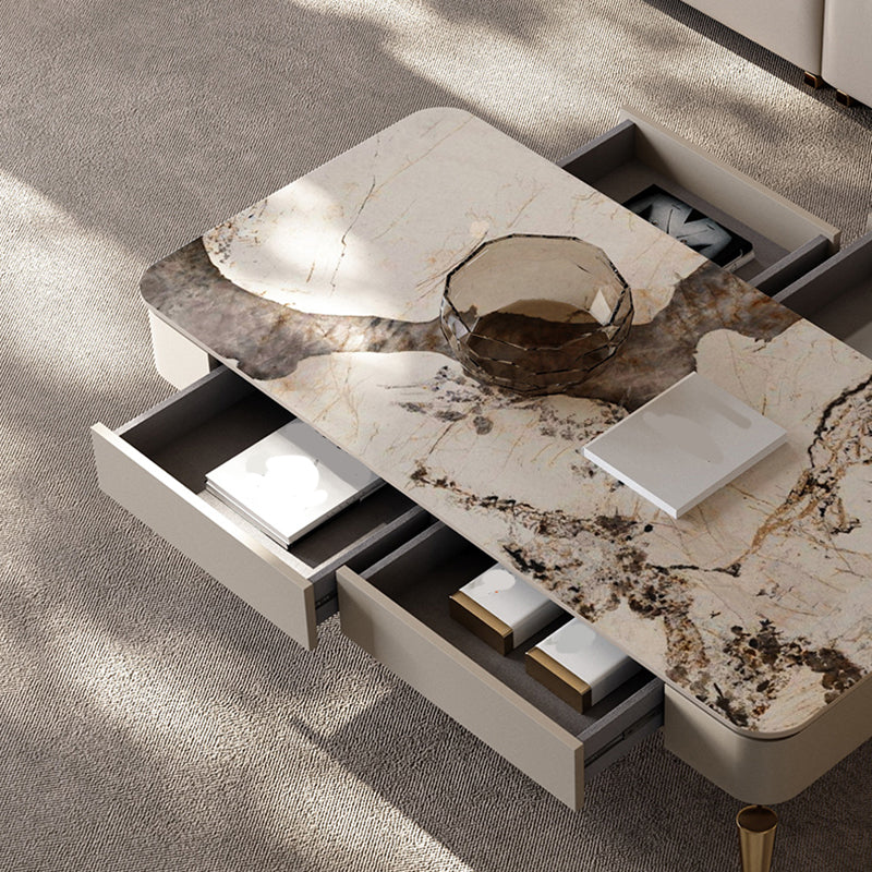 17"H Glam Coffee Table Slate Single Coffee Cocktail Table with Storage