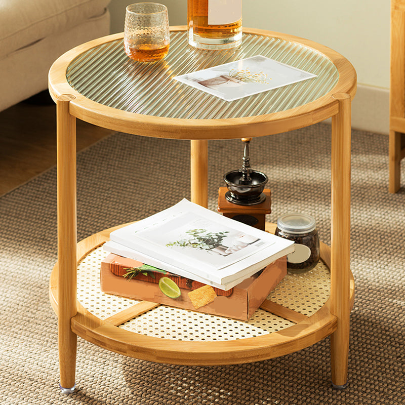 Tropical Glass Top Coffee Table Round Single Coffee Cocktail Table with Storage Shelf