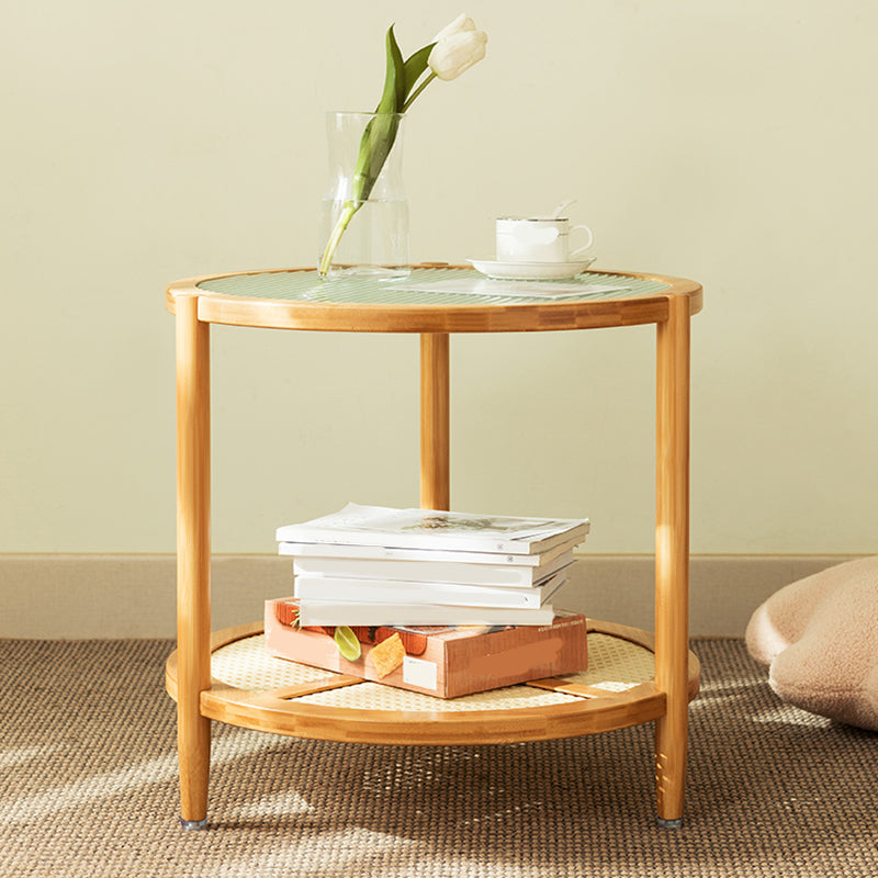 Tropical Glass Top Coffee Table Round Single Coffee Cocktail Table with Storage Shelf