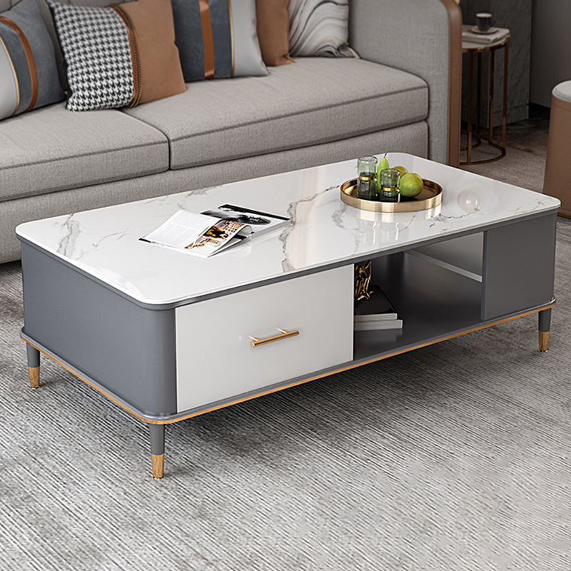 17"H Glam Coffee Table Rectangular Coffee Cocktail Table with Drawer