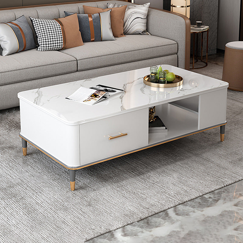 17"H Glam Coffee Table Rectangular Coffee Cocktail Table with Drawer